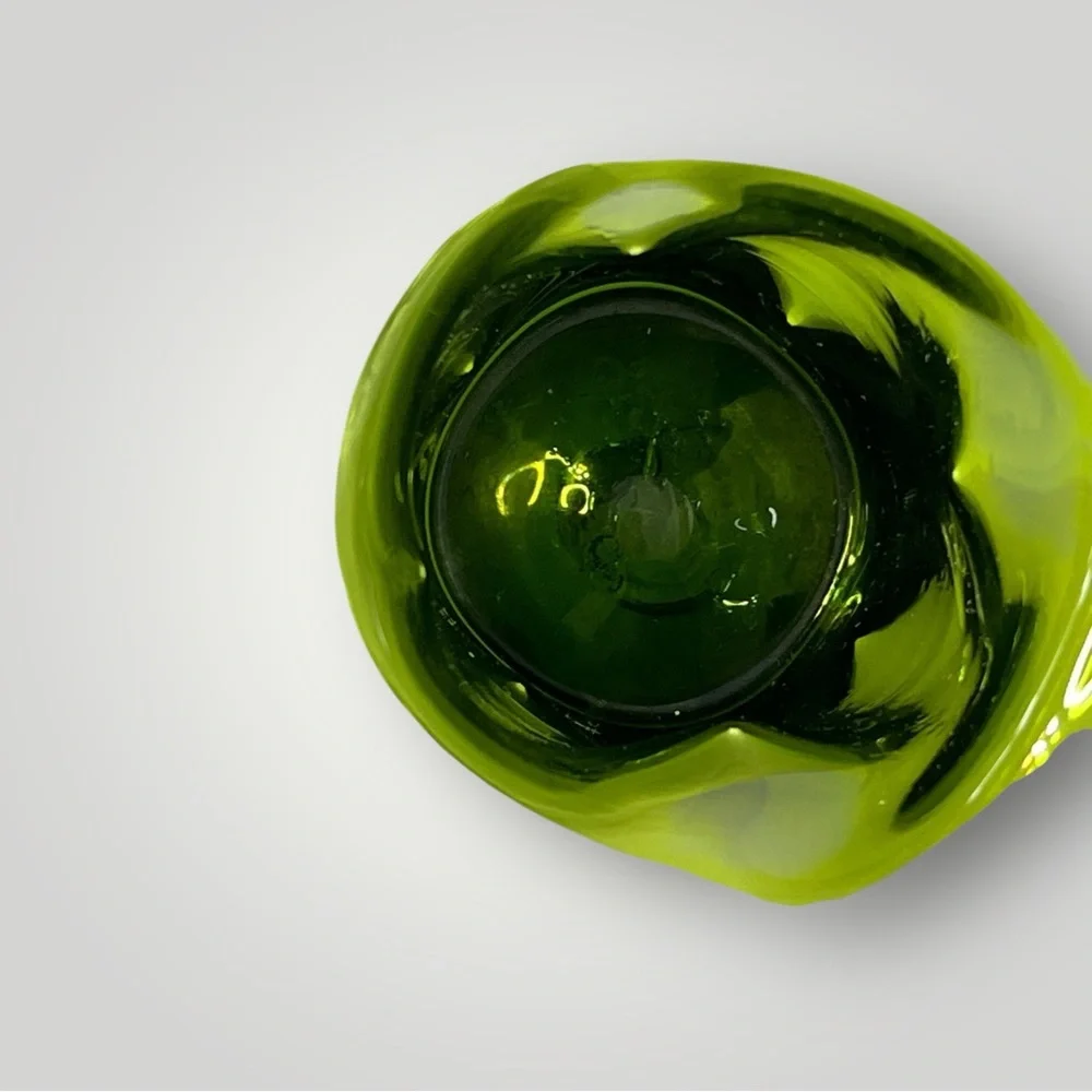 Vintage MCM Green Blown Glass Ruffled Dimpled‎ Candle Holder Vase 4.5